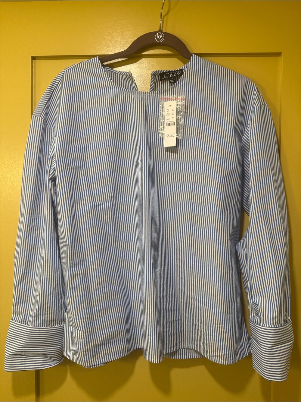J. Crew Womens Blue and White Striped Collarless Button-Front Shirt